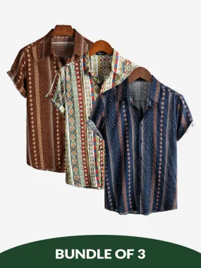 Bundle Of 3 | Men's Breathable Retro Short Sleeve Cotton Shirts