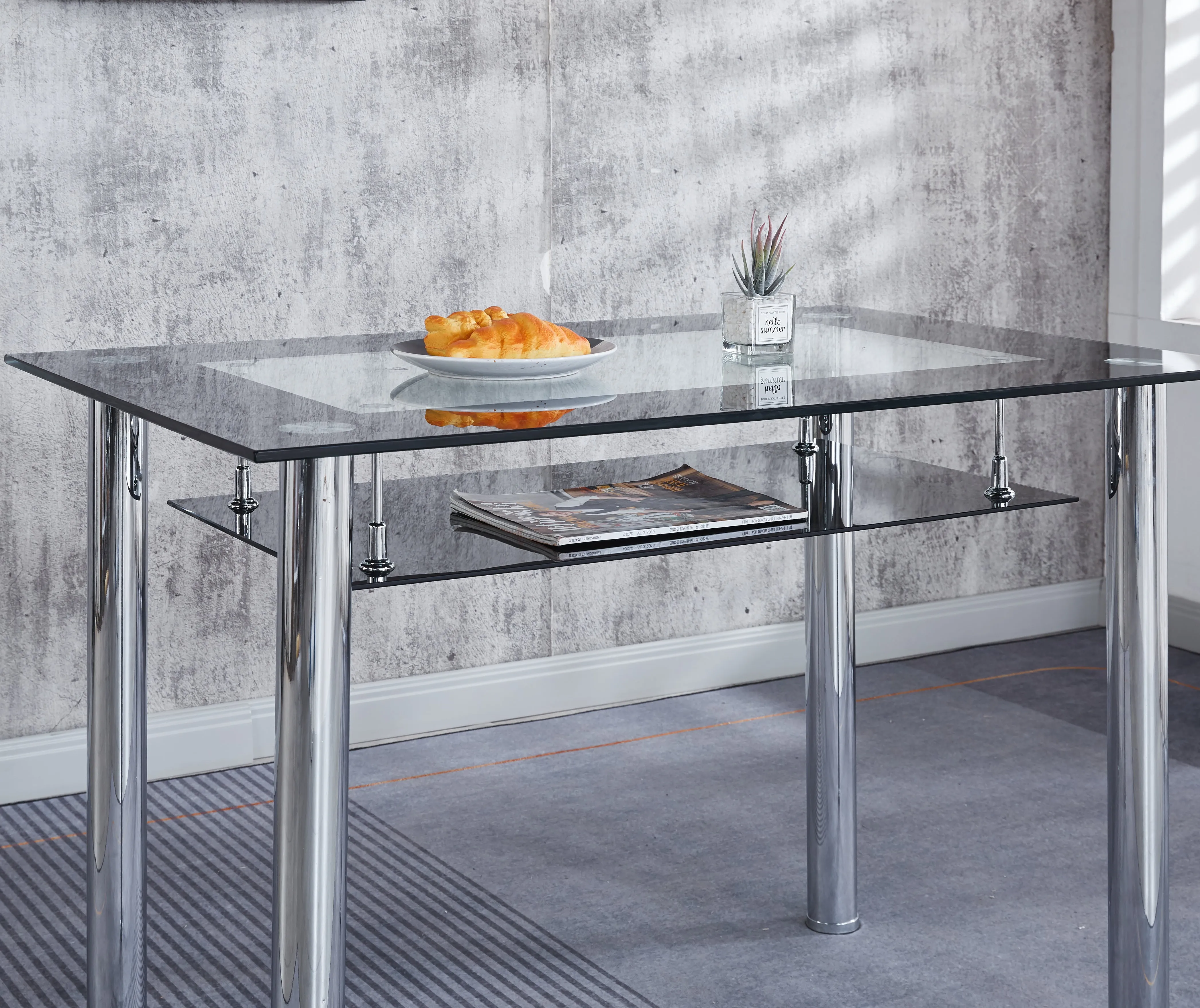 Compact Glass Dining Table with 4 Chairs, Sturdy Solid Chrome Frame