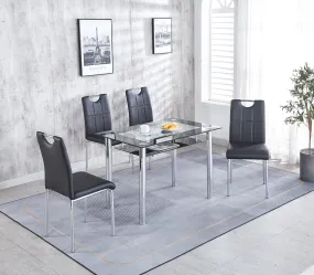 Compact Glass Dining Table with 4 Chairs, Sturdy Solid Chrome Frame