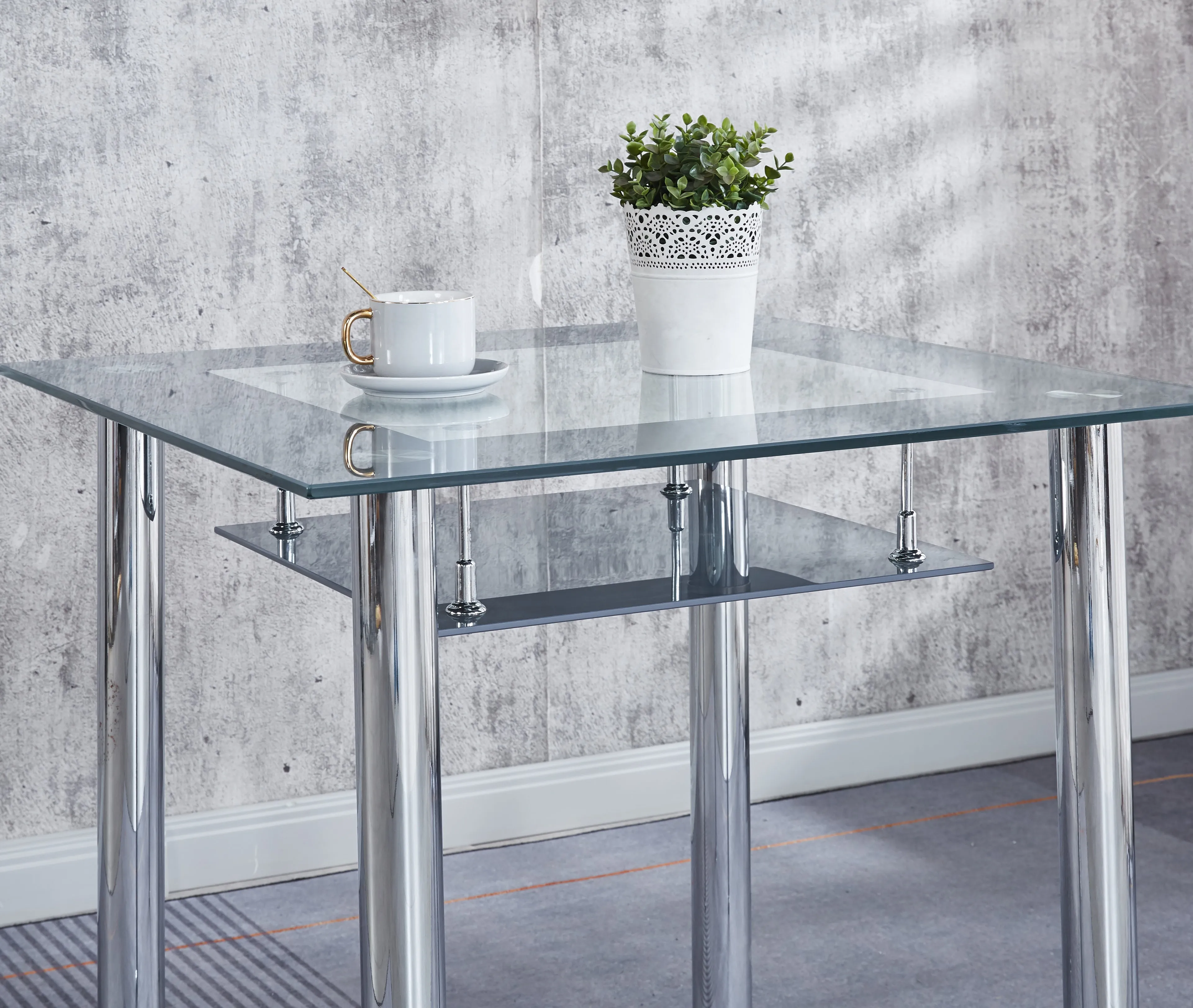 Compact Glass Dining Table with 4 Chairs, Sturdy Solid Chrome Frame