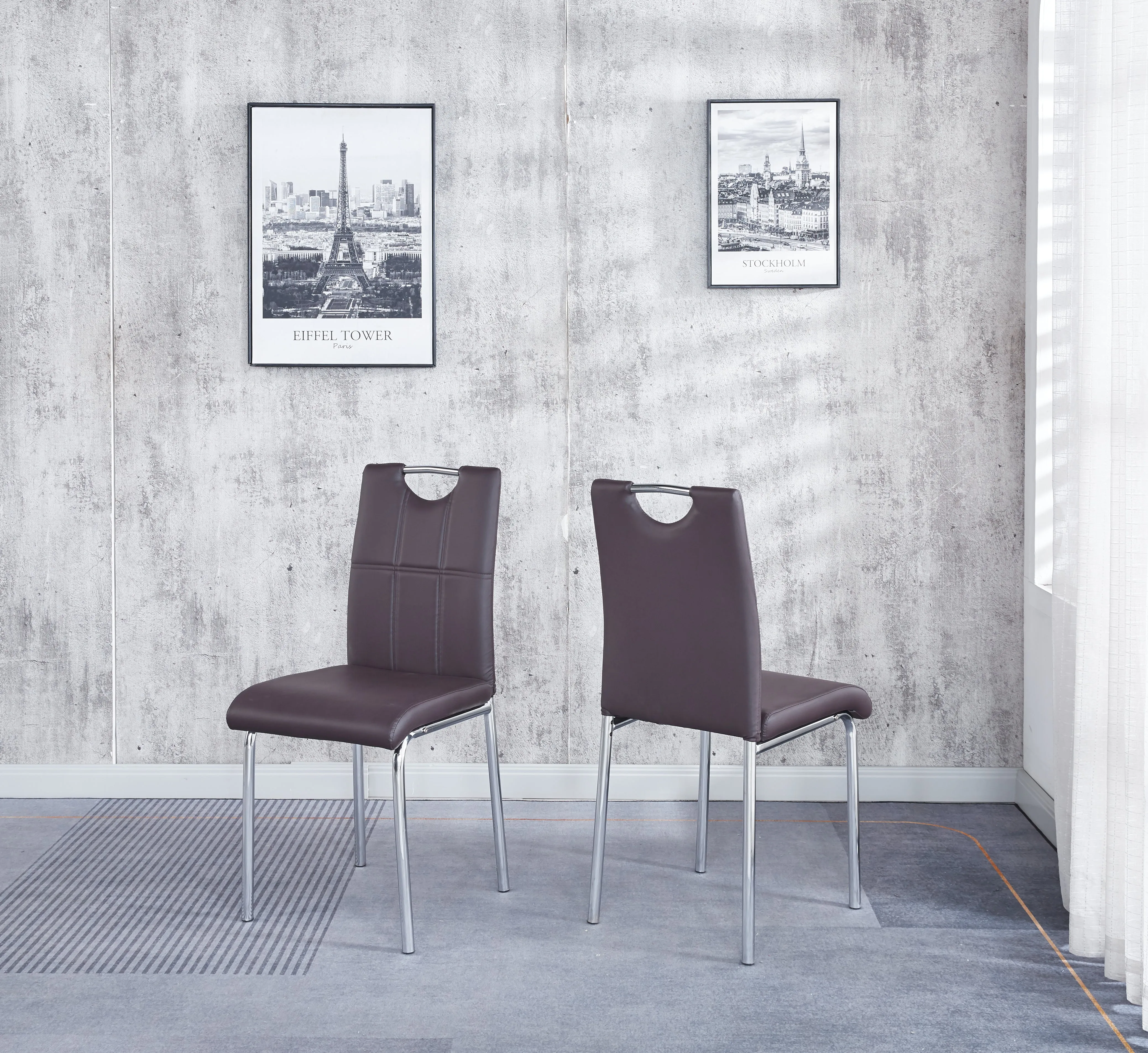 Compact Glass Dining Table with 4 Chairs, Sturdy Solid Chrome Frame
