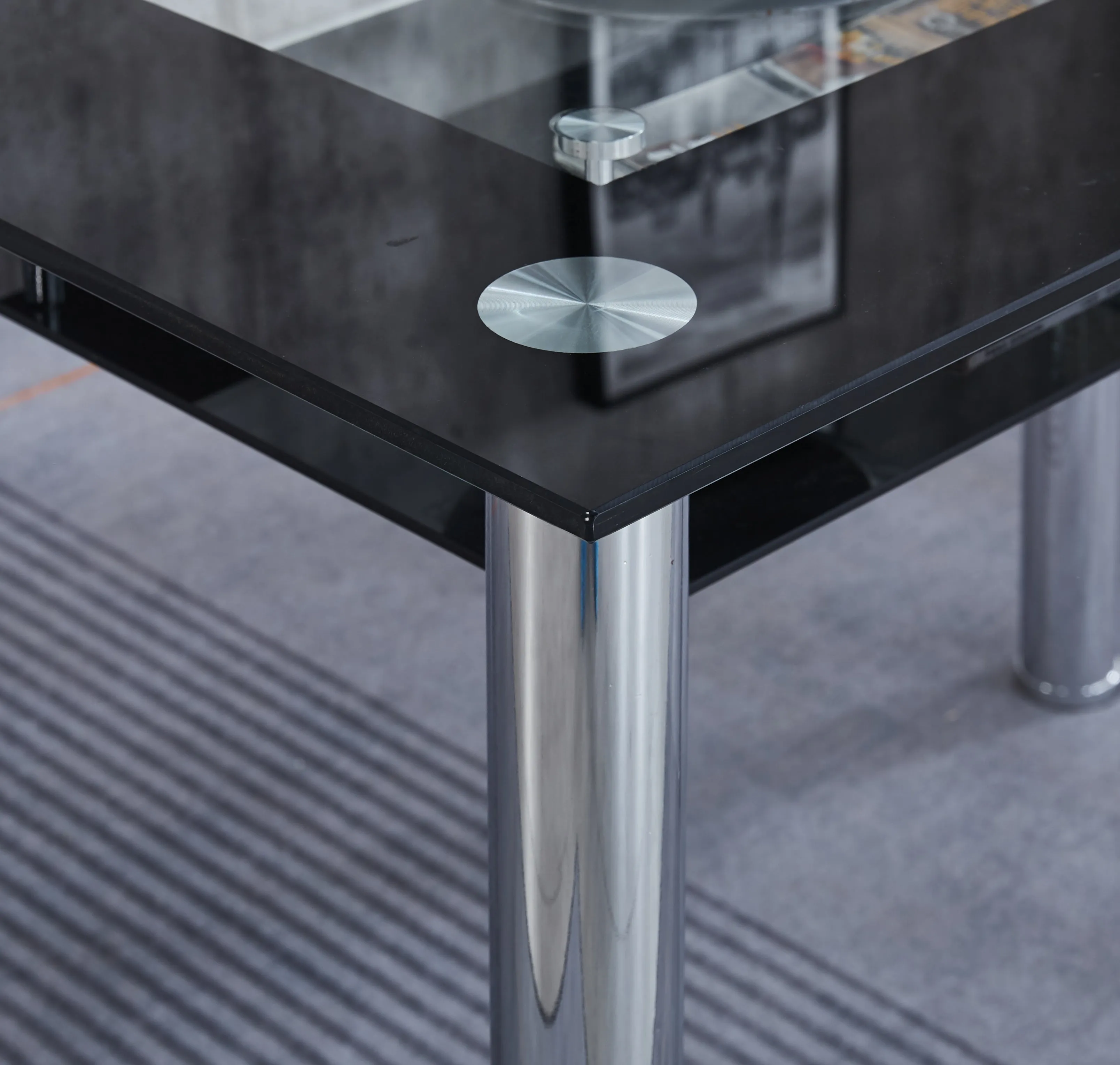 Compact Glass Dining Table with 4 Chairs, Sturdy Solid Chrome Frame