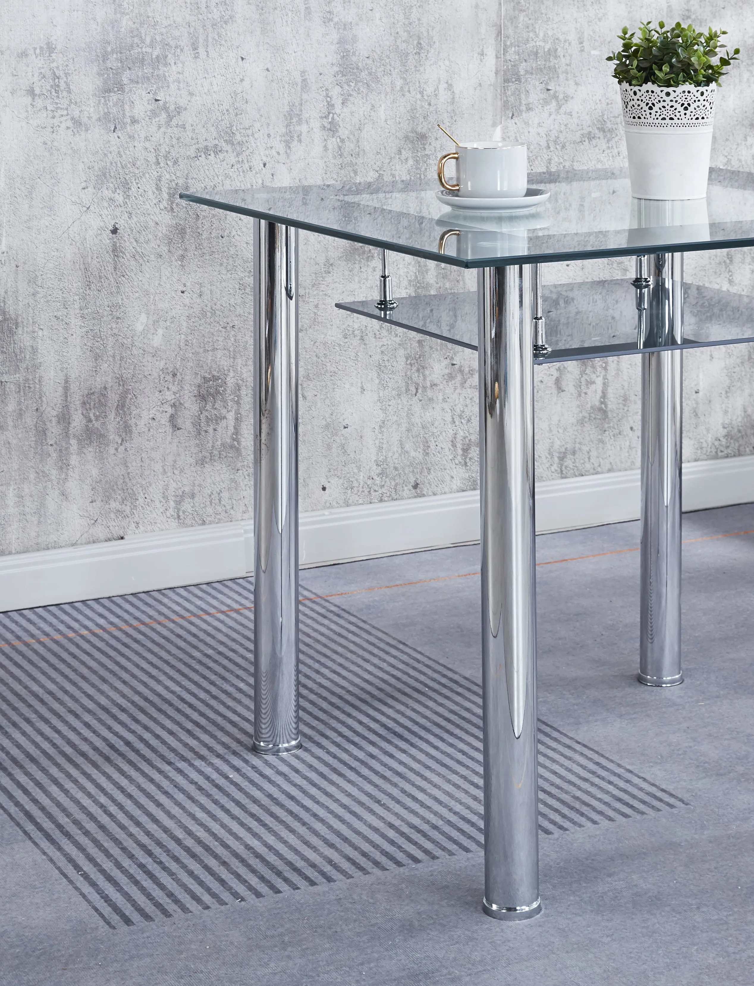 Compact Glass Dining Table with 4 Chairs, Sturdy Solid Chrome Frame