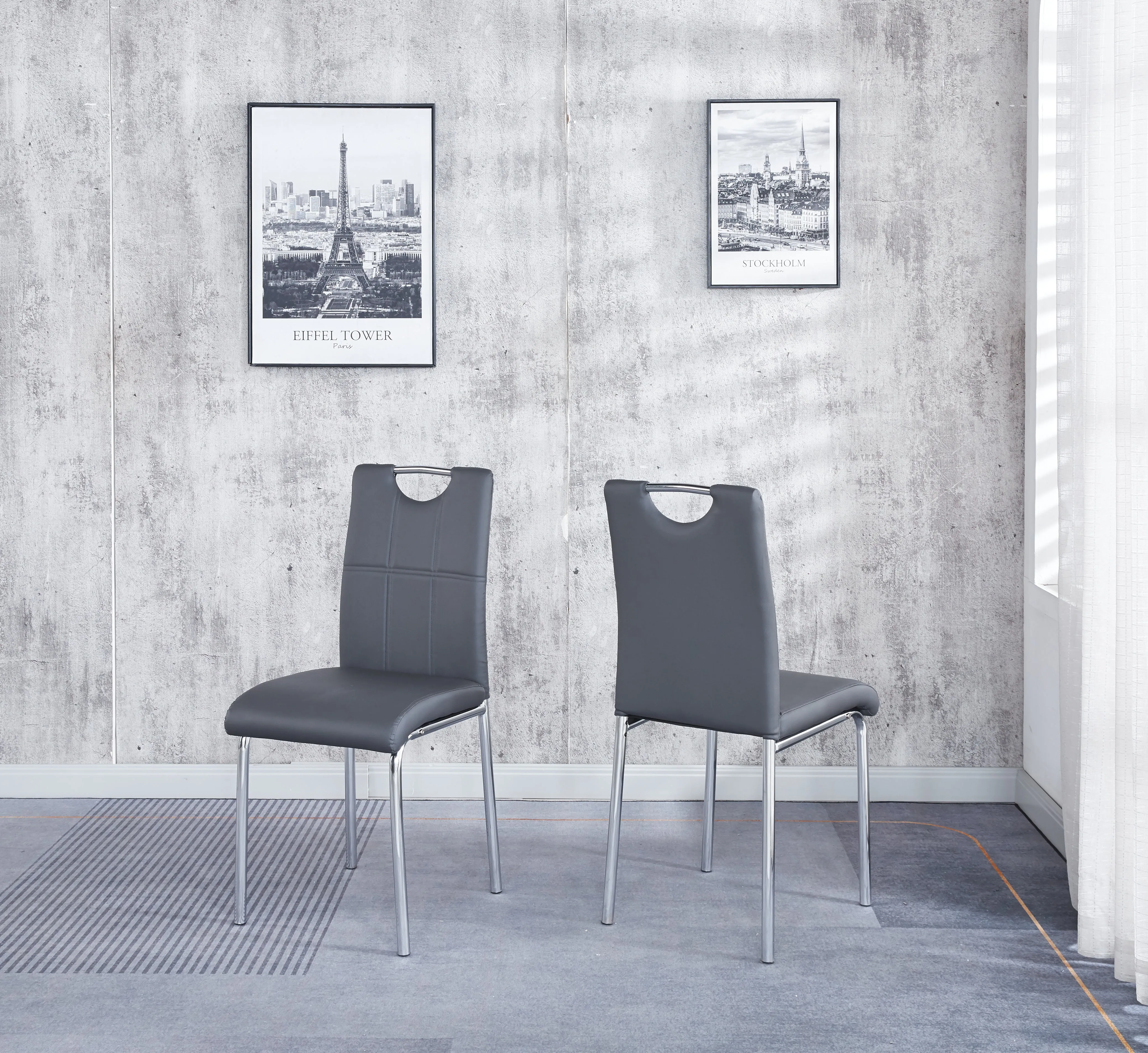 Compact Glass Dining Table with 4 Chairs, Sturdy Solid Chrome Frame
