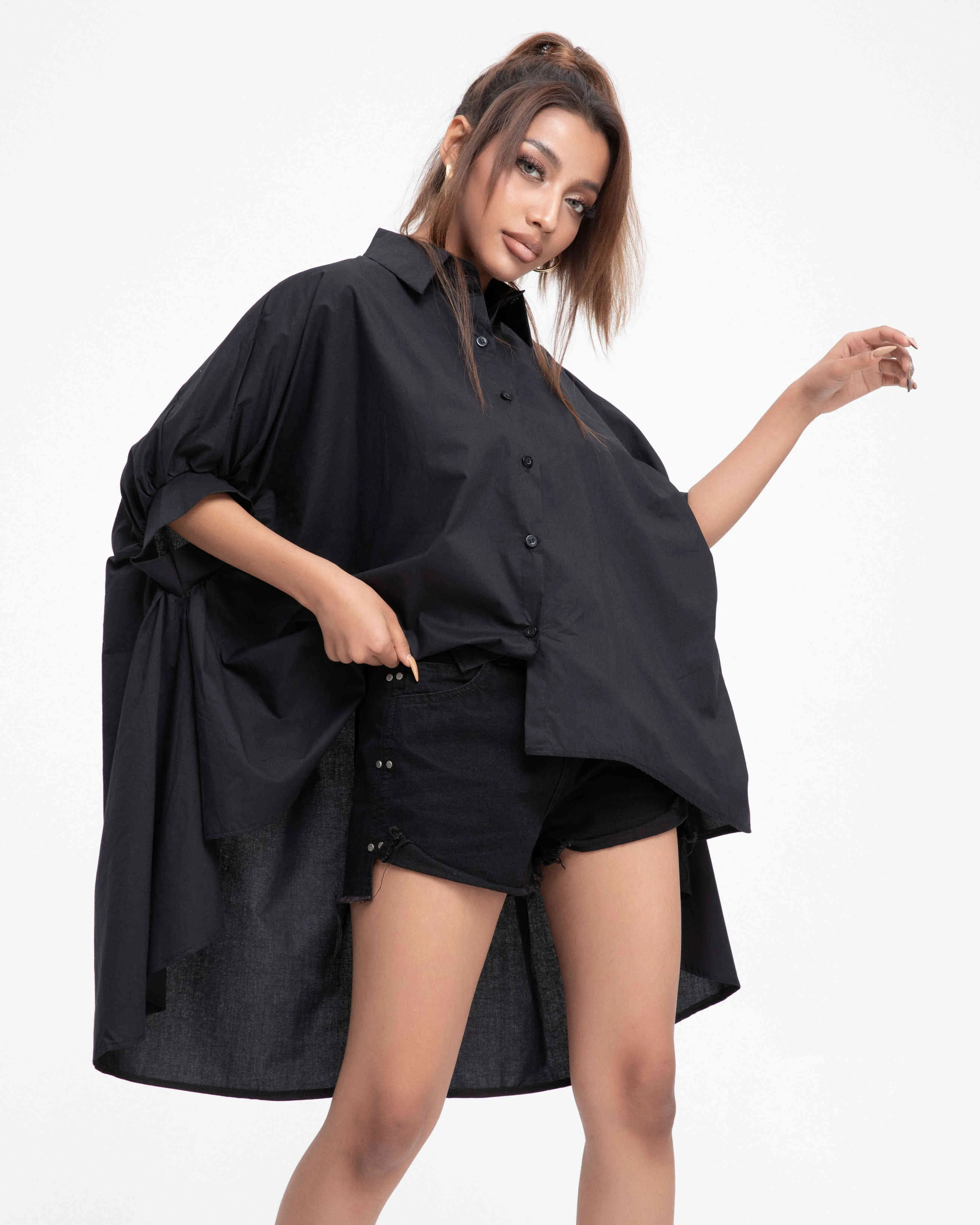ellazhu Women Short Sleeve Solid Button Down Shirt Tops Blouse GY2769