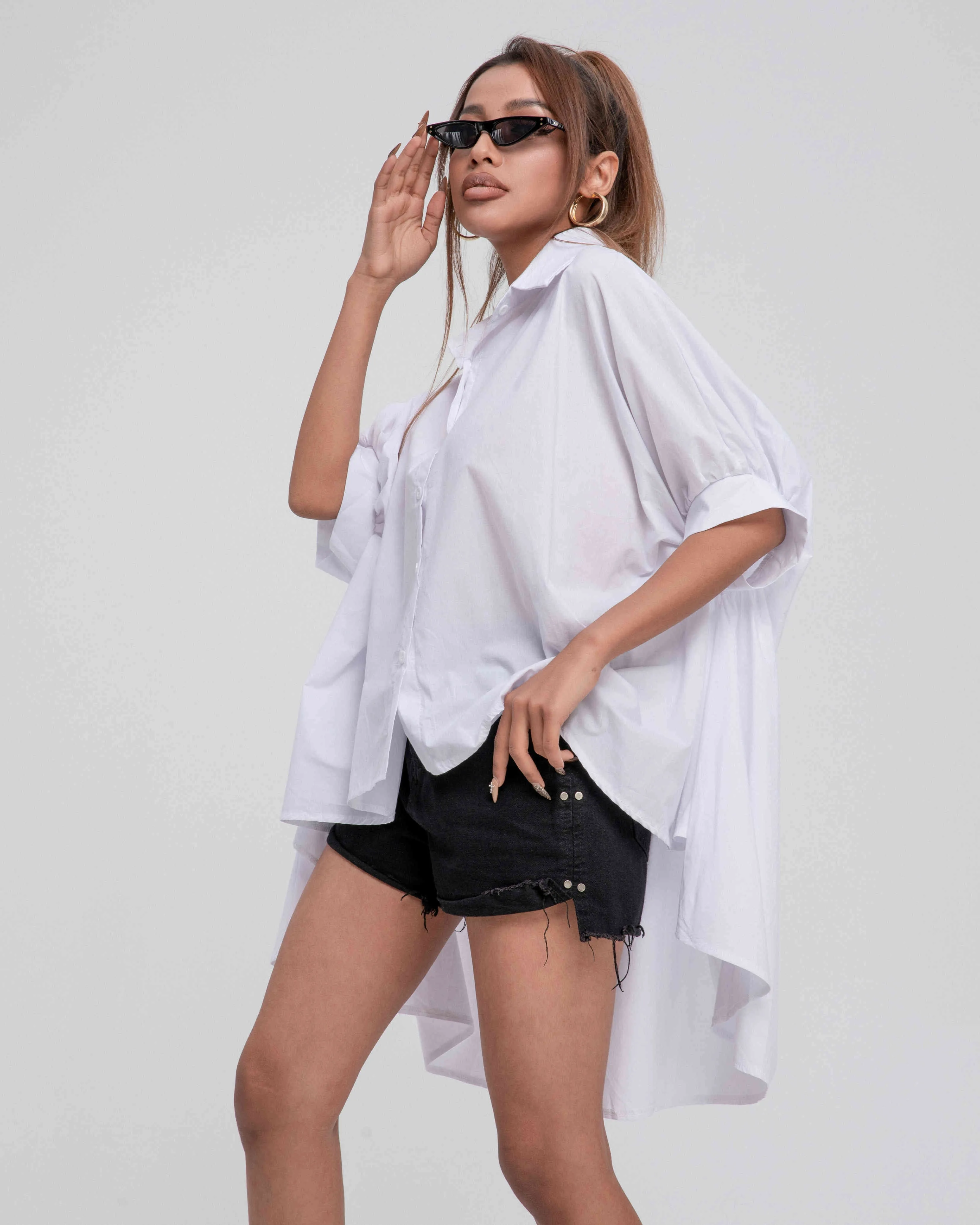 ellazhu Women Short Sleeve Solid Button Down Shirt Tops Blouse GY2769