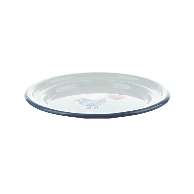 Enamel Children's Plate with Heart Bird Decoration 14cm