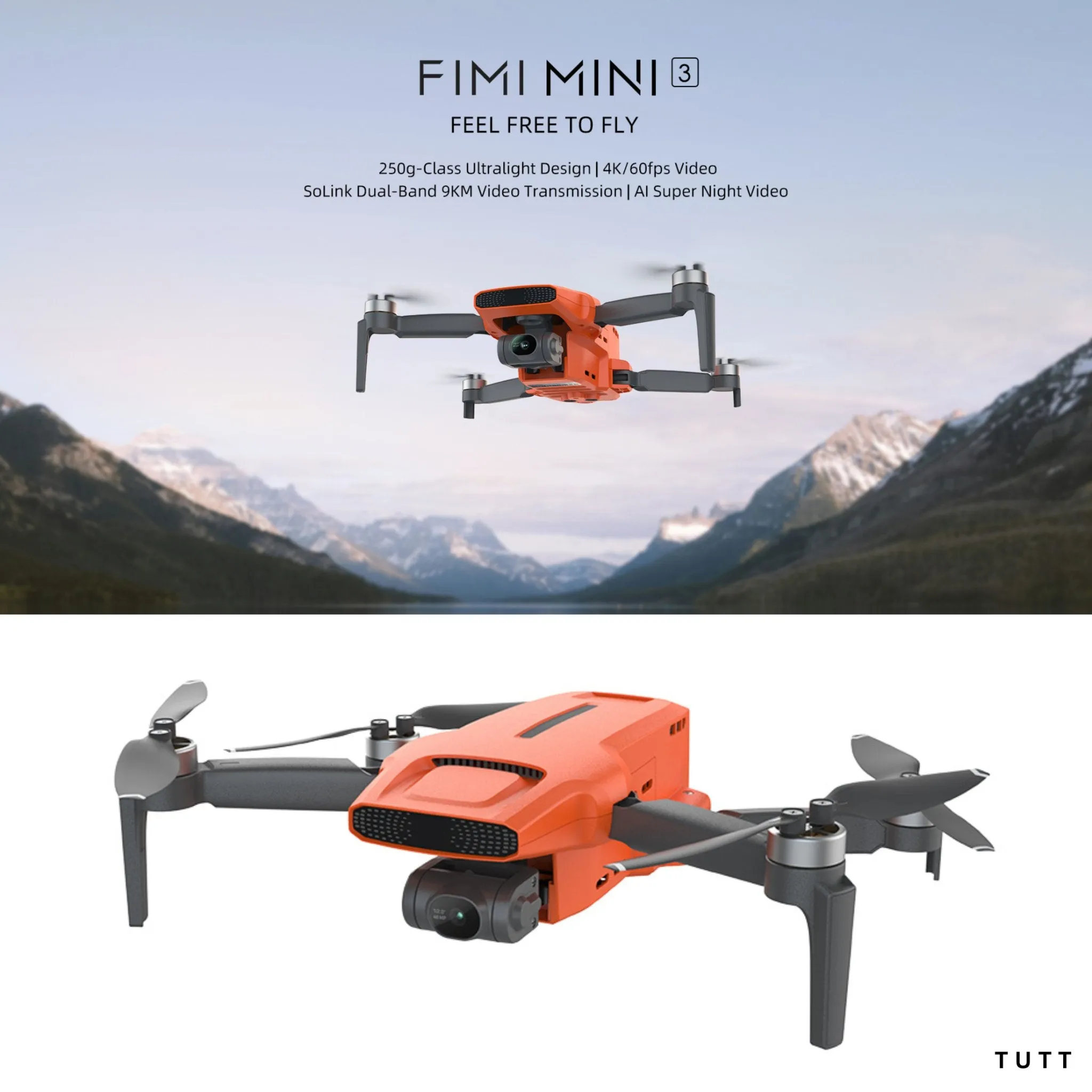 FIMI X8 MINI 3 Professional GPS Mini Drone | 9KM FPV With 4K 48MP 60fps 1/2″ CMOS Camera 3-axis Mechanical Gimbal 32mins | Under 250g | Two Batteries 128GB SanDisk Pro | TUTT