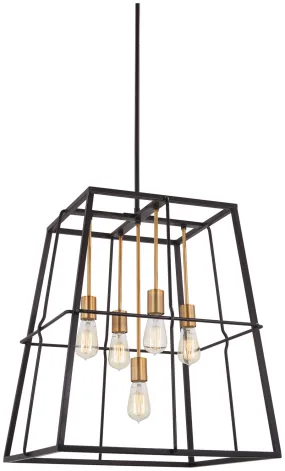 Five Light Pendant from the Keeley Calle Collection in Painted Bronze W/Natural Brush Finish by Minka-Lavery