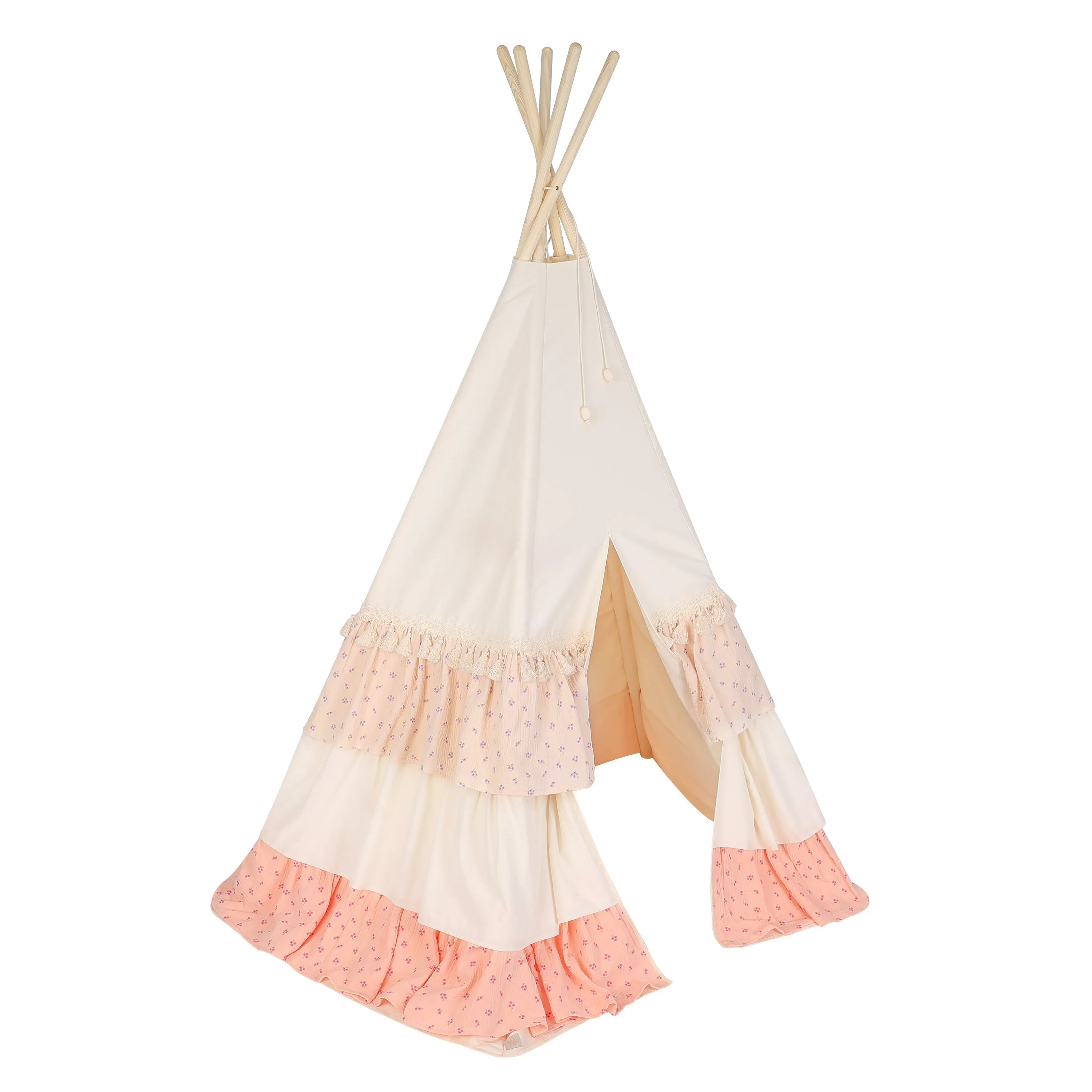 Forget-me-not - Teepee Tent With Frills And Light Pink Lily Flower Mat Set
