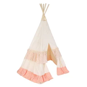 Forget-me-not - Teepee Tent With Frills And Light Pink Lily Flower Mat Set