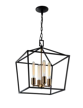 Four Light Chandelier from the Scatola Collection in Rusty Black & Aged Gold Brass accents Finish by Matteo Lighting