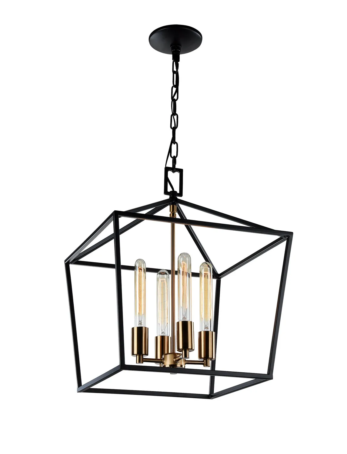 Four Light Chandelier from the Scatola Collection in Rusty Black & Aged Gold Brass accents Finish by Matteo Lighting