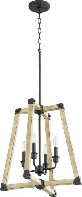 Four Light Entry Pendant from the Alpine Collection in Textured Black w/ Driftwood finish Finish by Quorum
