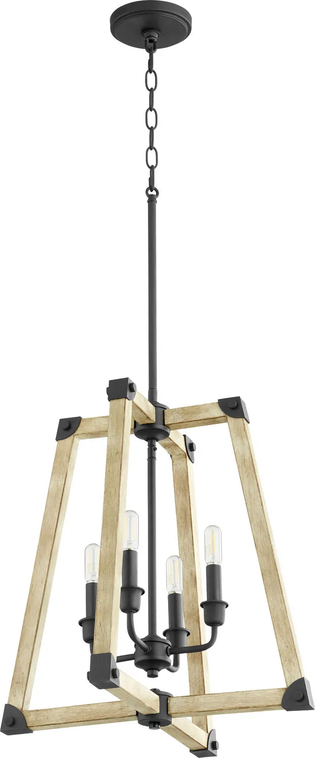 Four Light Entry Pendant from the Alpine Collection in Textured Black w/ Driftwood finish Finish by Quorum