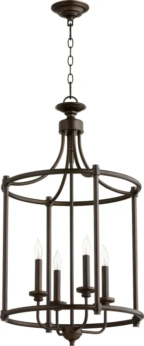 Four Light Entry Pendant from the Rossington Collection in Oiled Bronze Finish by Quorum