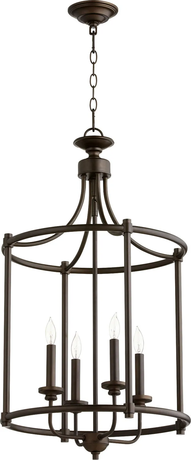 Four Light Entry Pendant from the Rossington Collection in Oiled Bronze Finish by Quorum