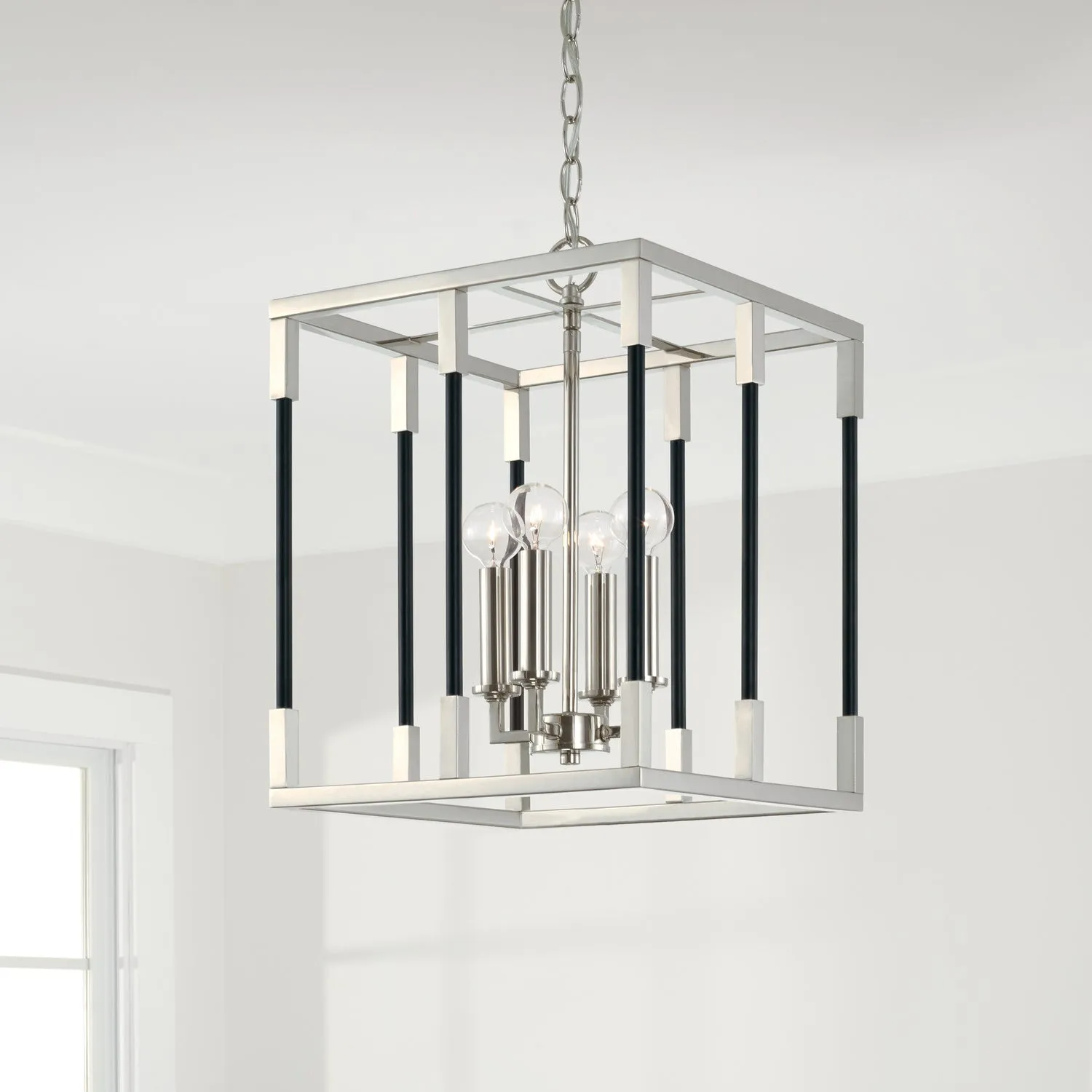 Four Light Foyer Pendant from the Bleeker Collection in Polished Nickel and Matte Black Finish by Capital Lighting