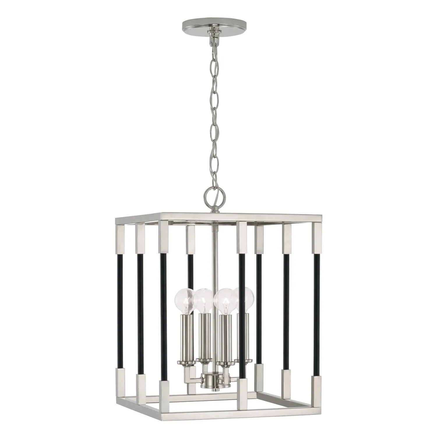 Four Light Foyer Pendant from the Bleeker Collection in Polished Nickel and Matte Black Finish by Capital Lighting
