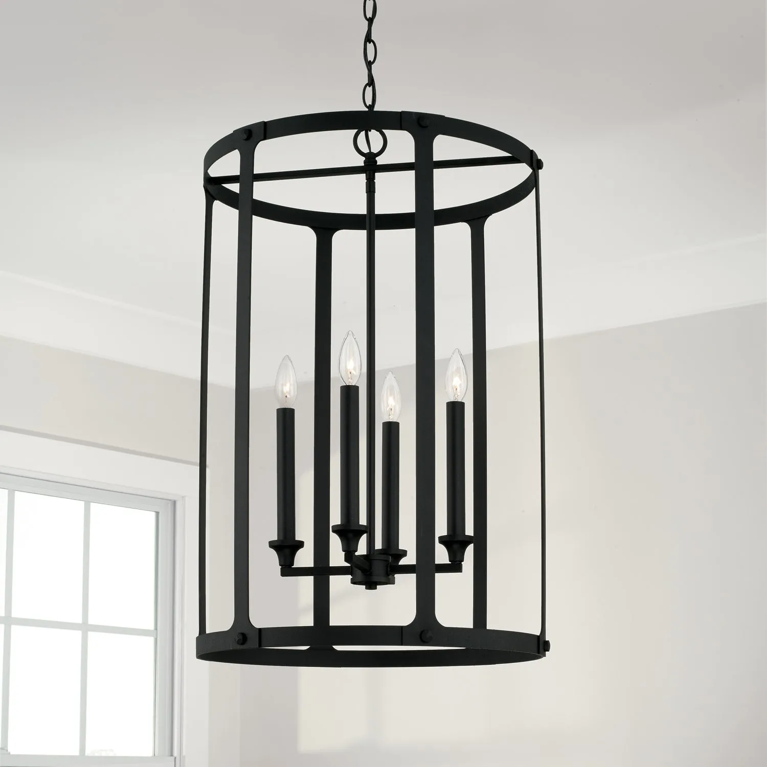 Four Light Foyer Pendant from the Brennen Collection in Black Iron Finish by Capital Lighting