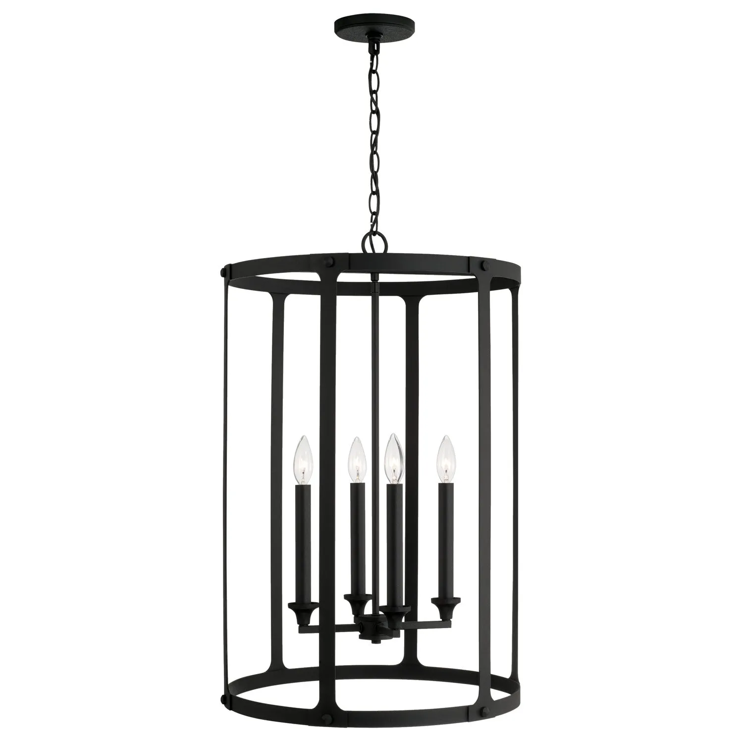 Four Light Foyer Pendant from the Brennen Collection in Black Iron Finish by Capital Lighting