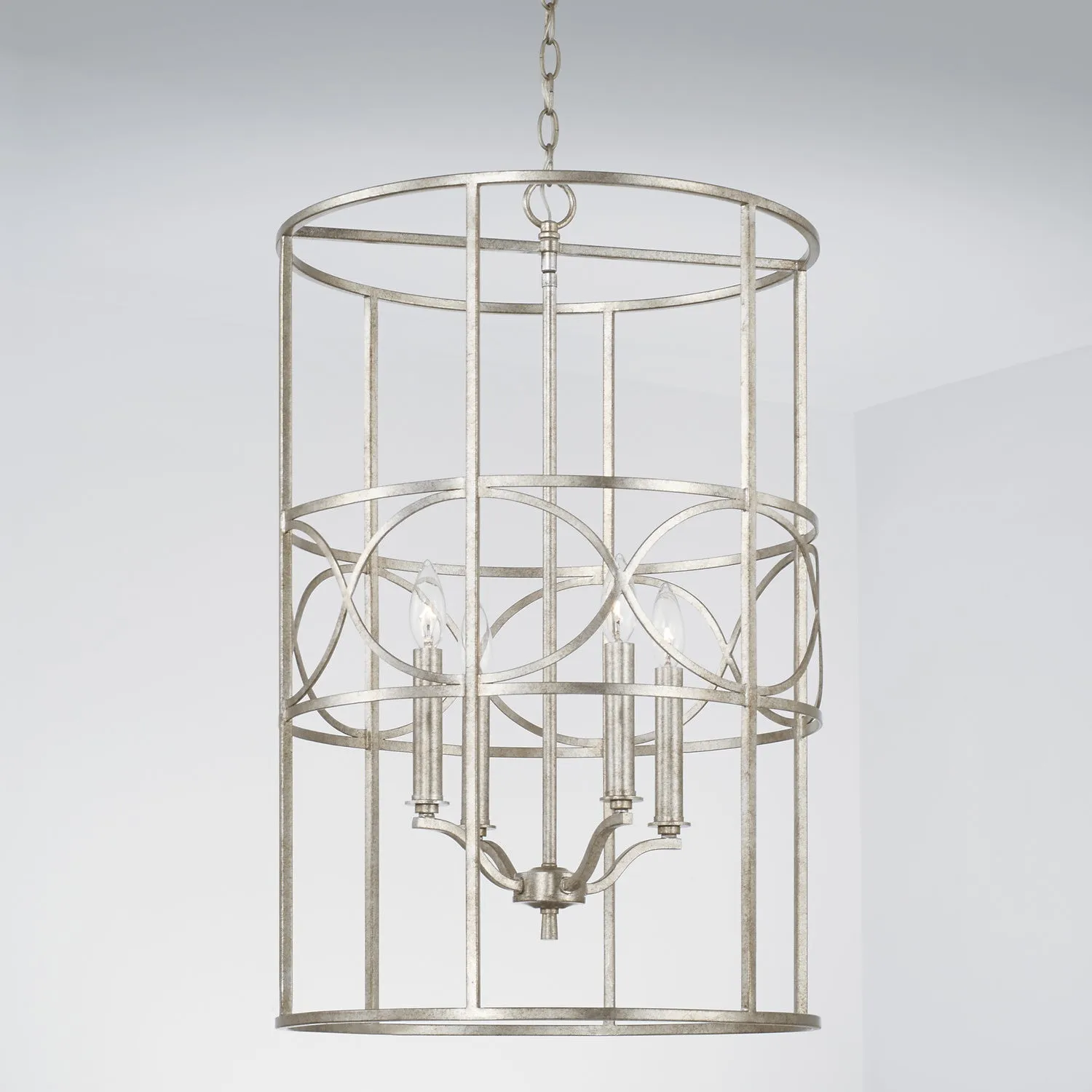 Four Light Foyer Pendant from the Sylvia Collection in Antique Silver Finish by Capital Lighting