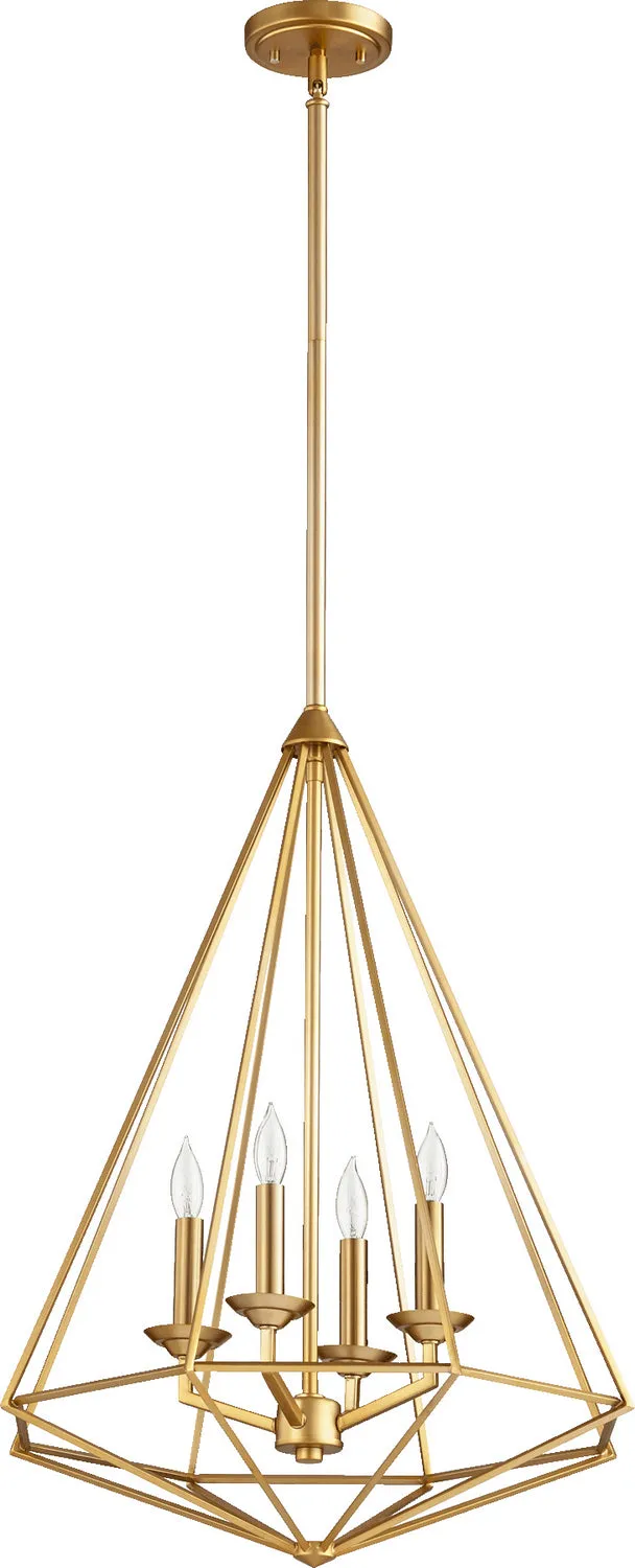 Four Light Pendant from the Bennett Collection in Aged Brass Finish by Quorum