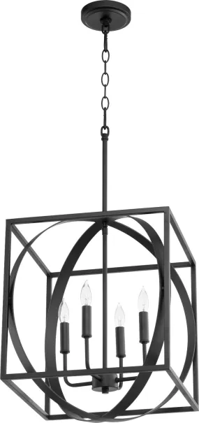Four Light Pendant from the Cube and Sphere Pendants Collection in Textured Black Finish by Quorum