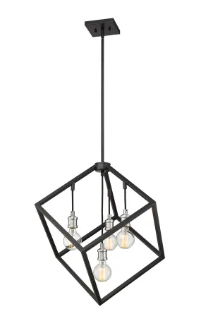 Four Light Pendant from the Vertical Collection in Matte Black / Brushed Nickel Finish by Z-Lite