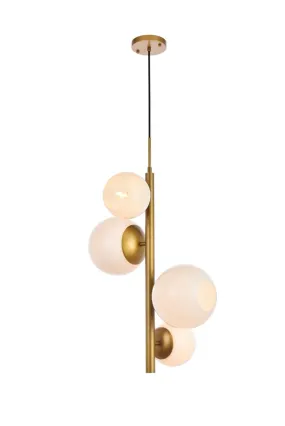 Four Light Pendant from the Wells Collection in Brass And White Finish by Elegant Lighting