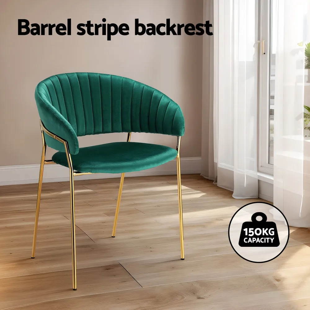 Freda Set of 2 Dining Chairs Velvet Hollow Armchair - Green