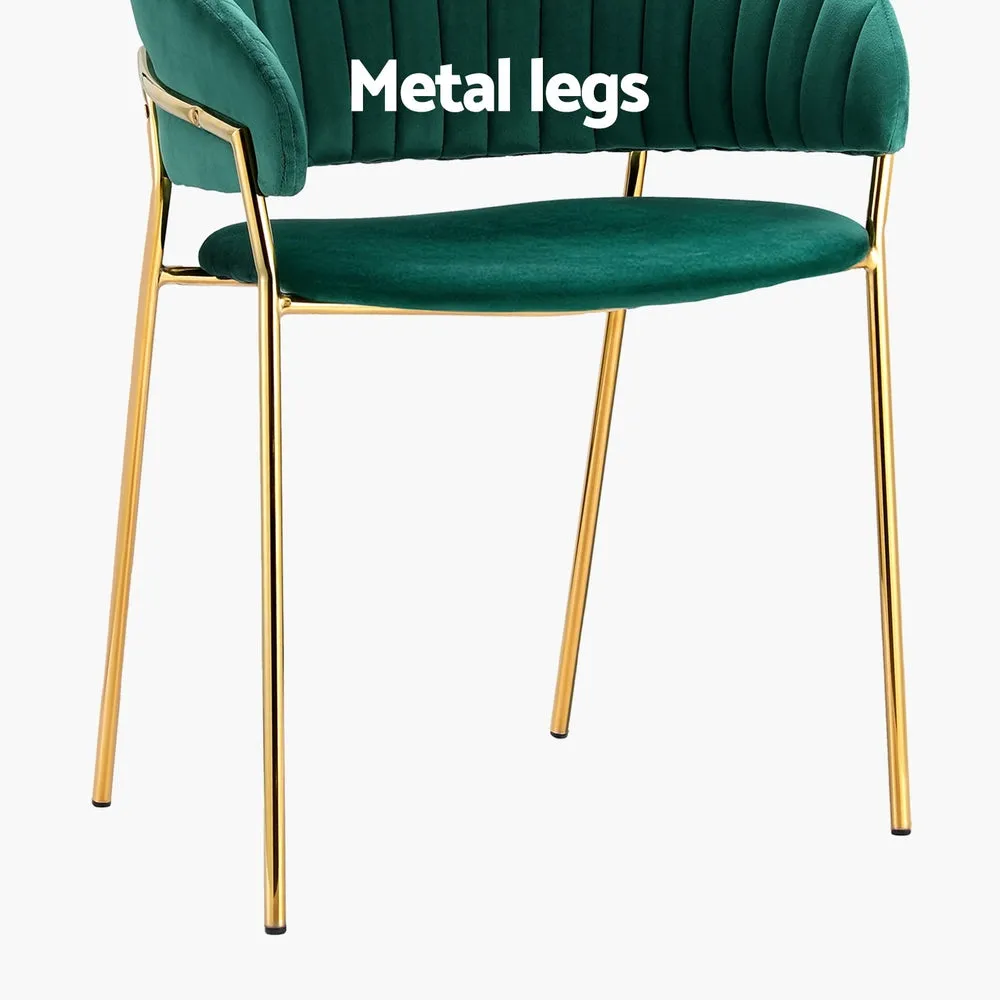 Freda Set of 2 Dining Chairs Velvet Hollow Armchair - Green
