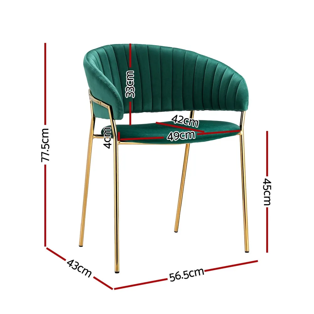 Freda Set of 2 Dining Chairs Velvet Hollow Armchair - Green