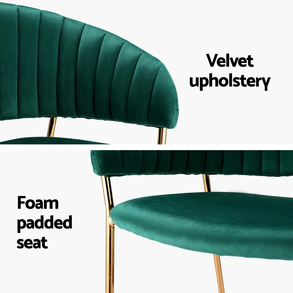 Freda Set of 2 Dining Chairs Velvet Hollow Armchair - Green
