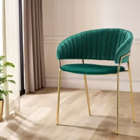 Freda Set of 2 Dining Chairs Velvet Hollow Armchair - Green