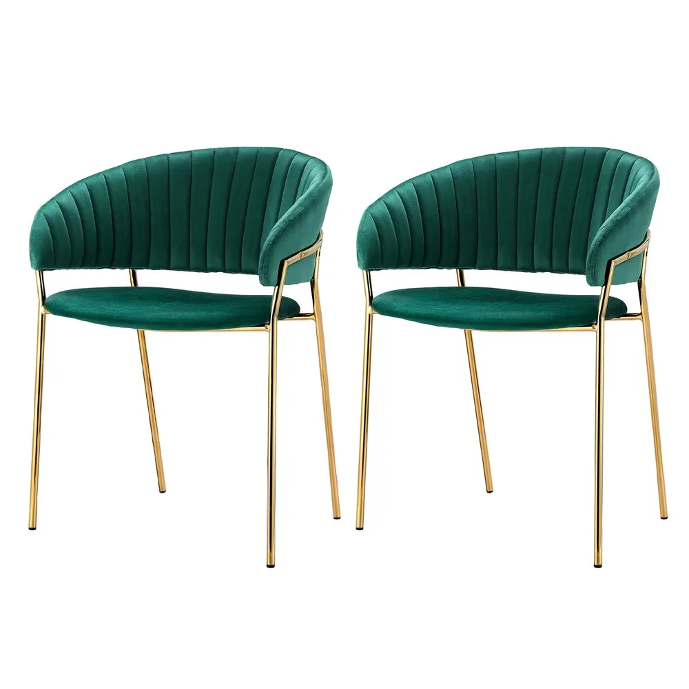 Freda Set of 2 Dining Chairs Velvet Hollow Armchair - Green
