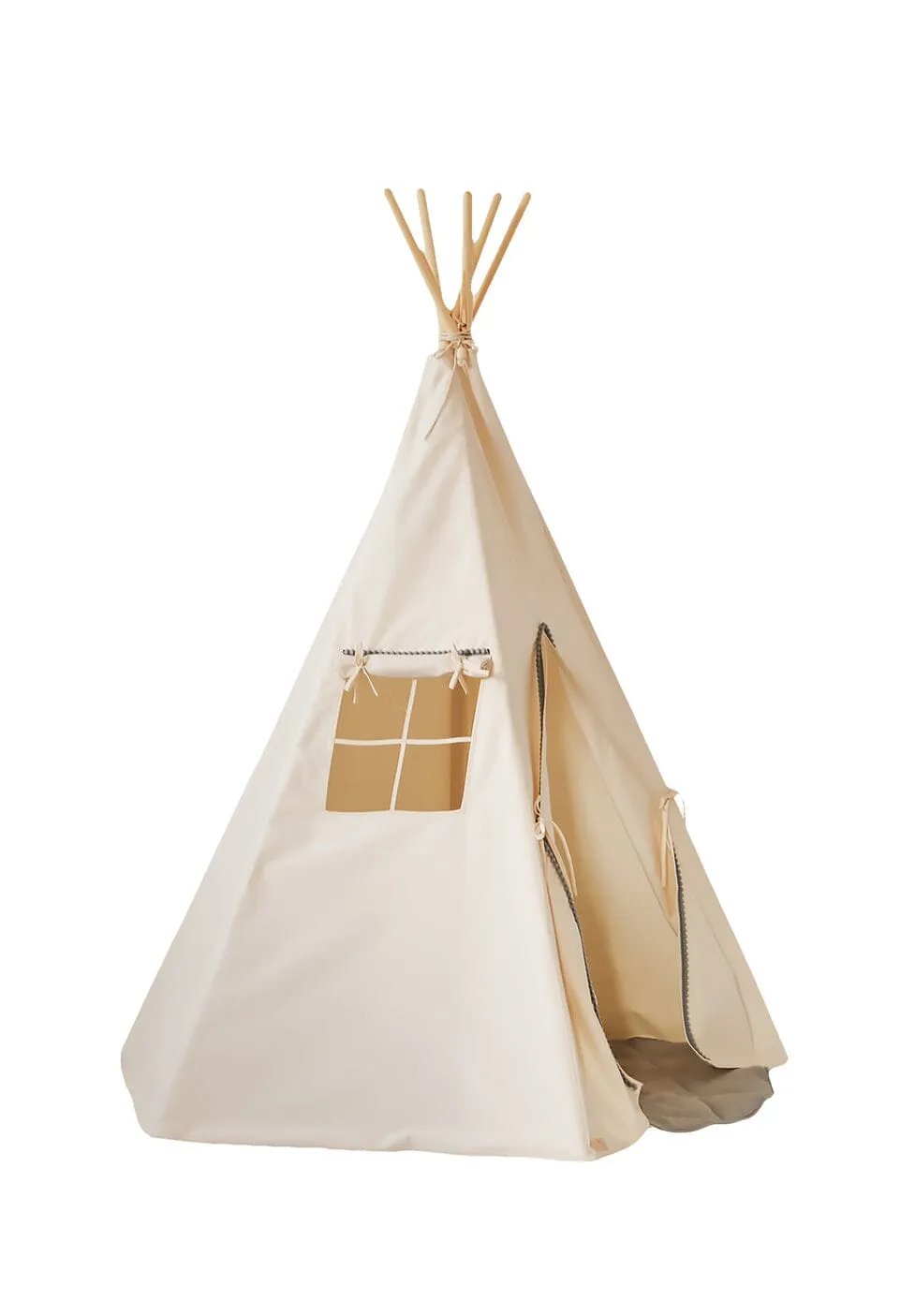 Grey Pompoms Teepee with Pompoms and Round Mat Set