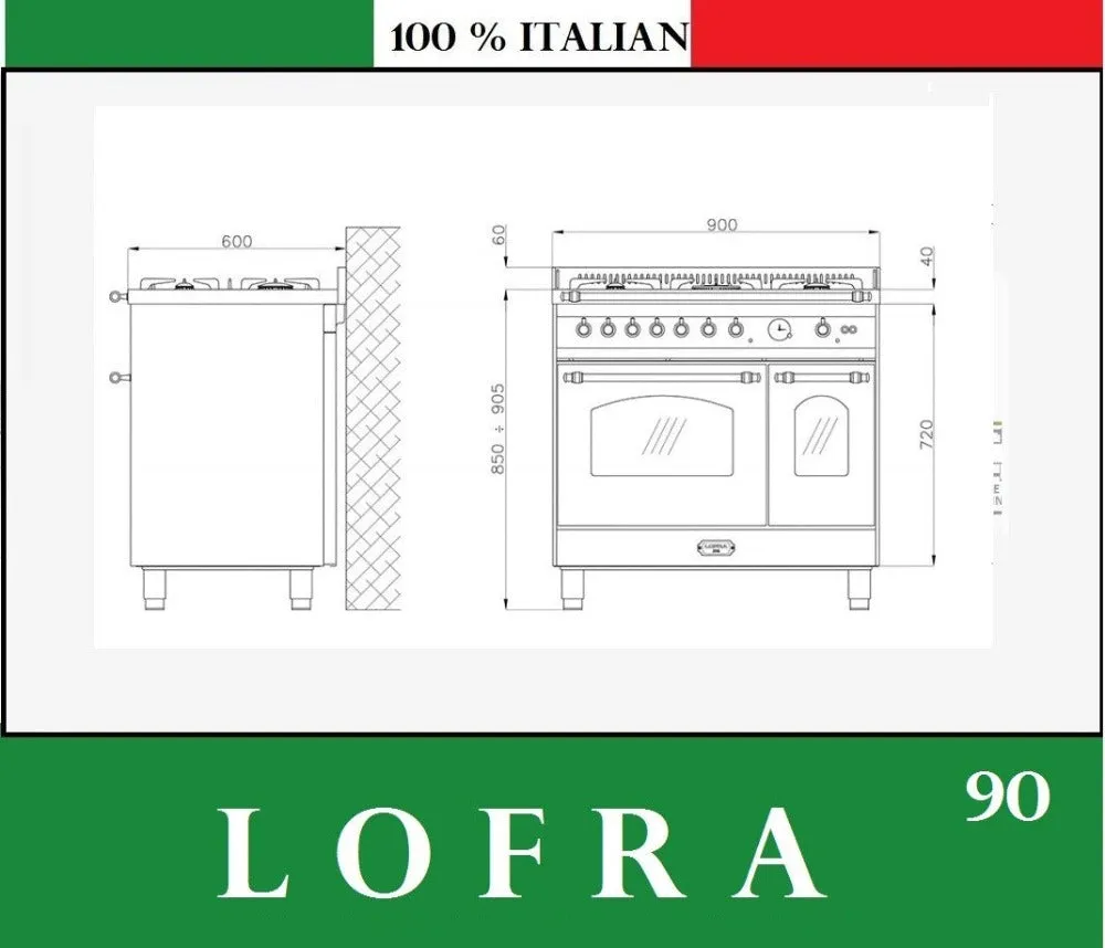 Lofra Venezia 90 PR G96WMFT AEO Red Gas Dual Fuel Range Cooker 90cm