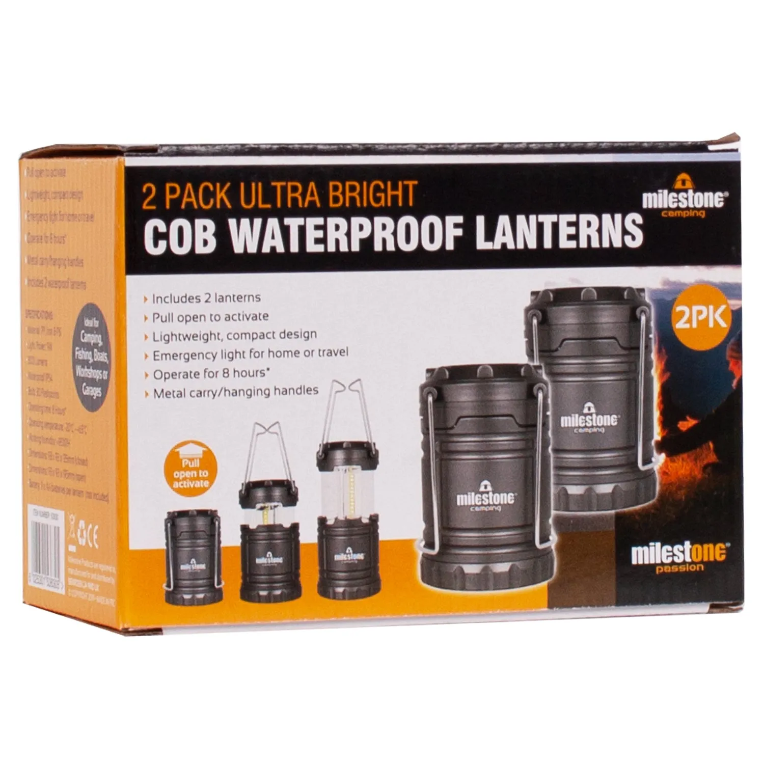 Milestone Ultra Bright COB Waterproof Lanterns 2 Pack