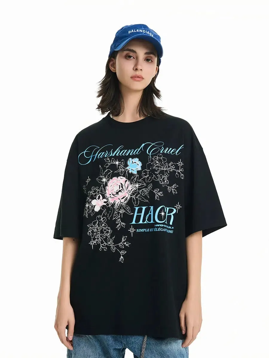 Rose Typography Print Breathable T-shirt