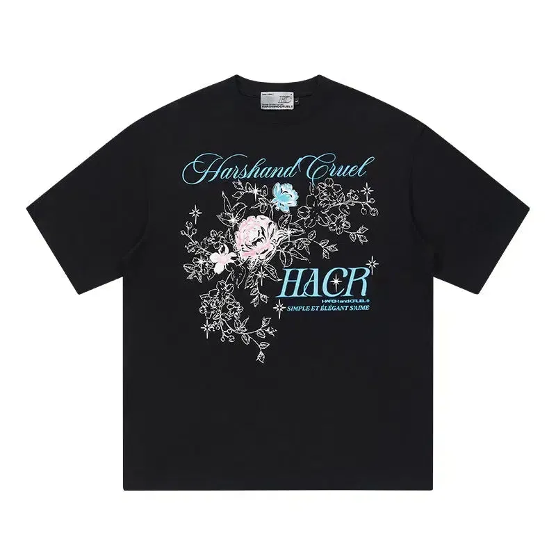 Rose Typography Print Breathable T-shirt