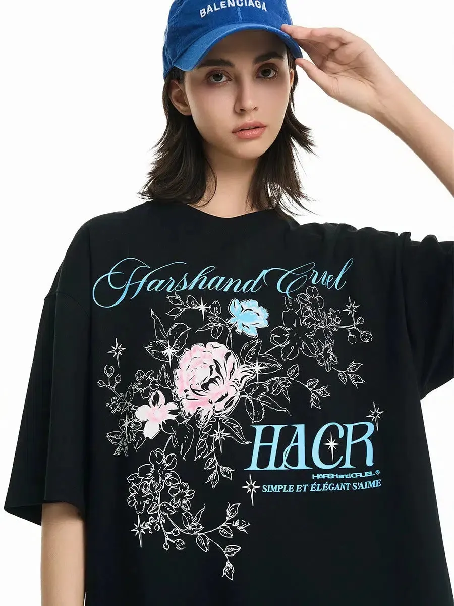Rose Typography Print Breathable T-shirt