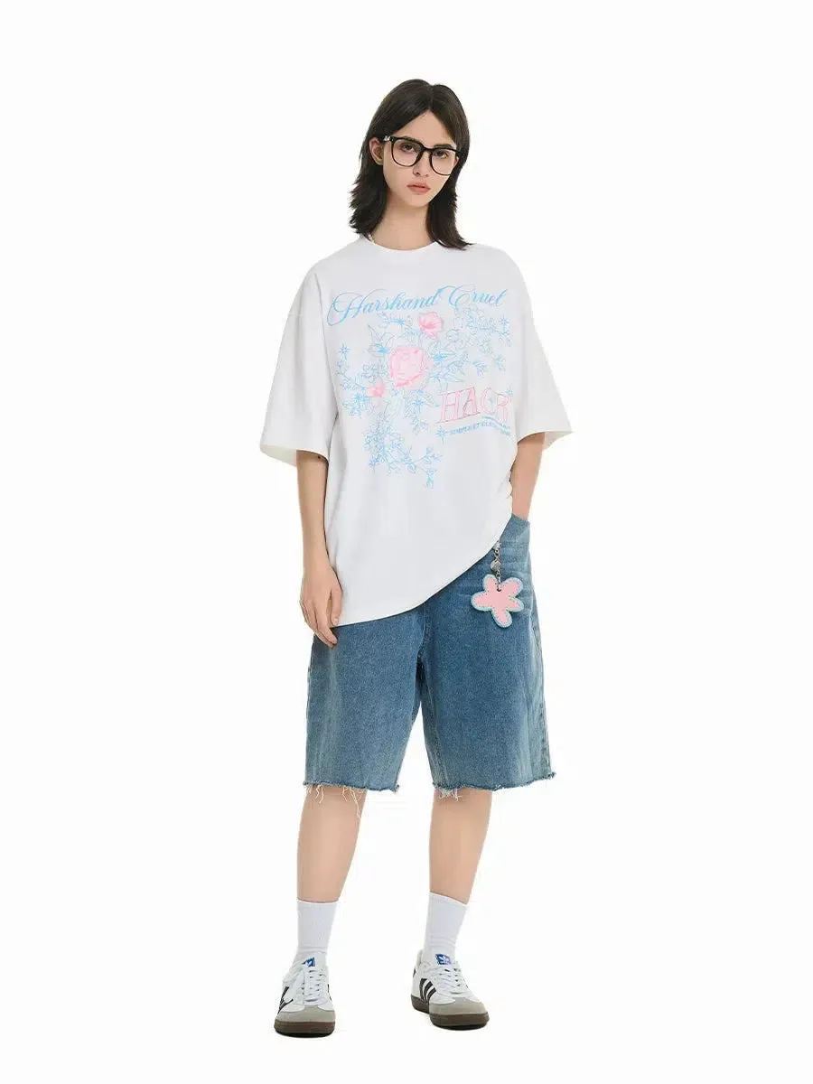 Rose Typography Print Breathable T-shirt