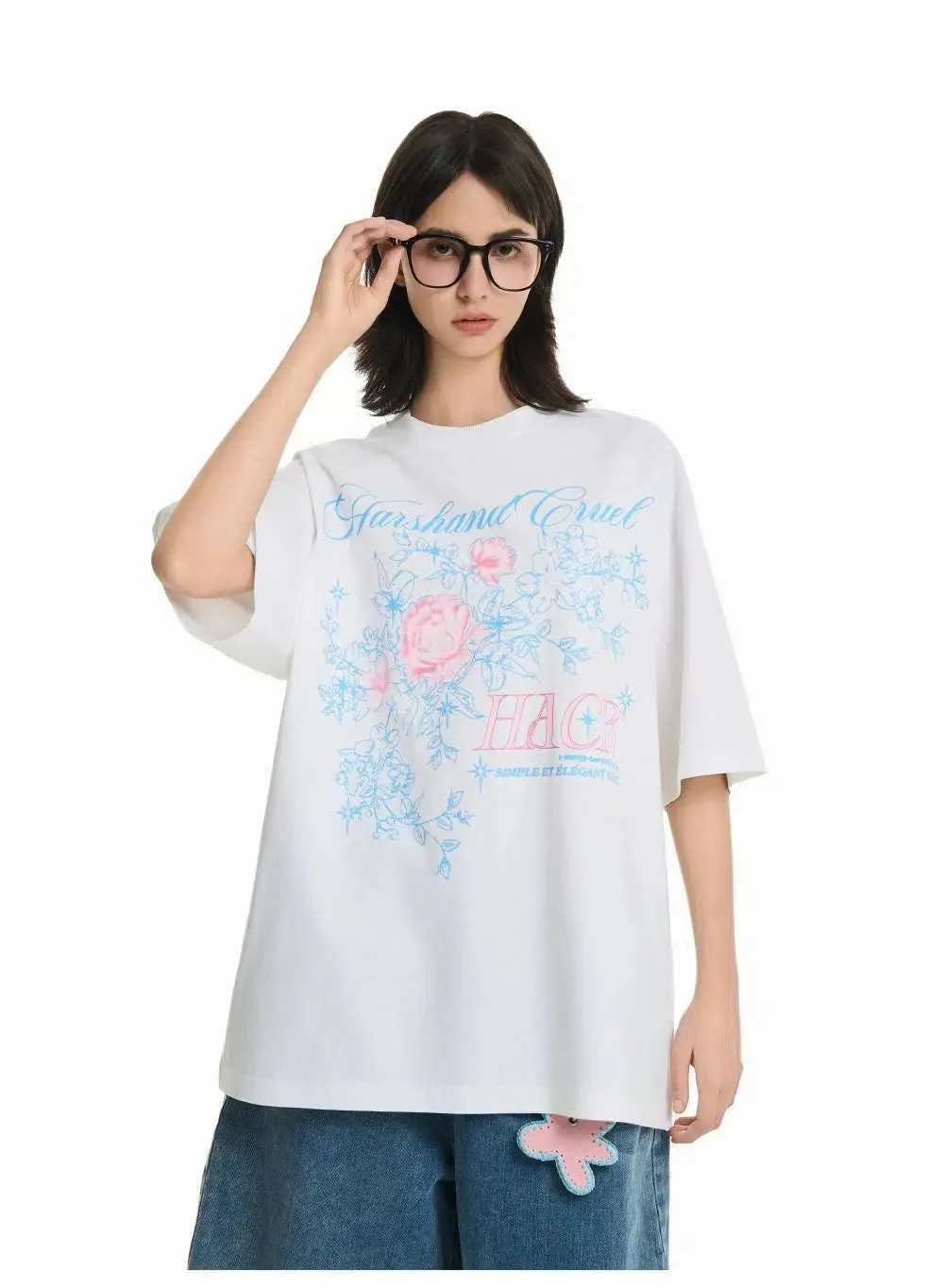 Rose Typography Print Breathable T-shirt