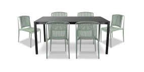 Santa Monica Rectangle 7 Piece Outdoor Setting in Gunmetal with UV Plastic Outdoor Chairs (PP)