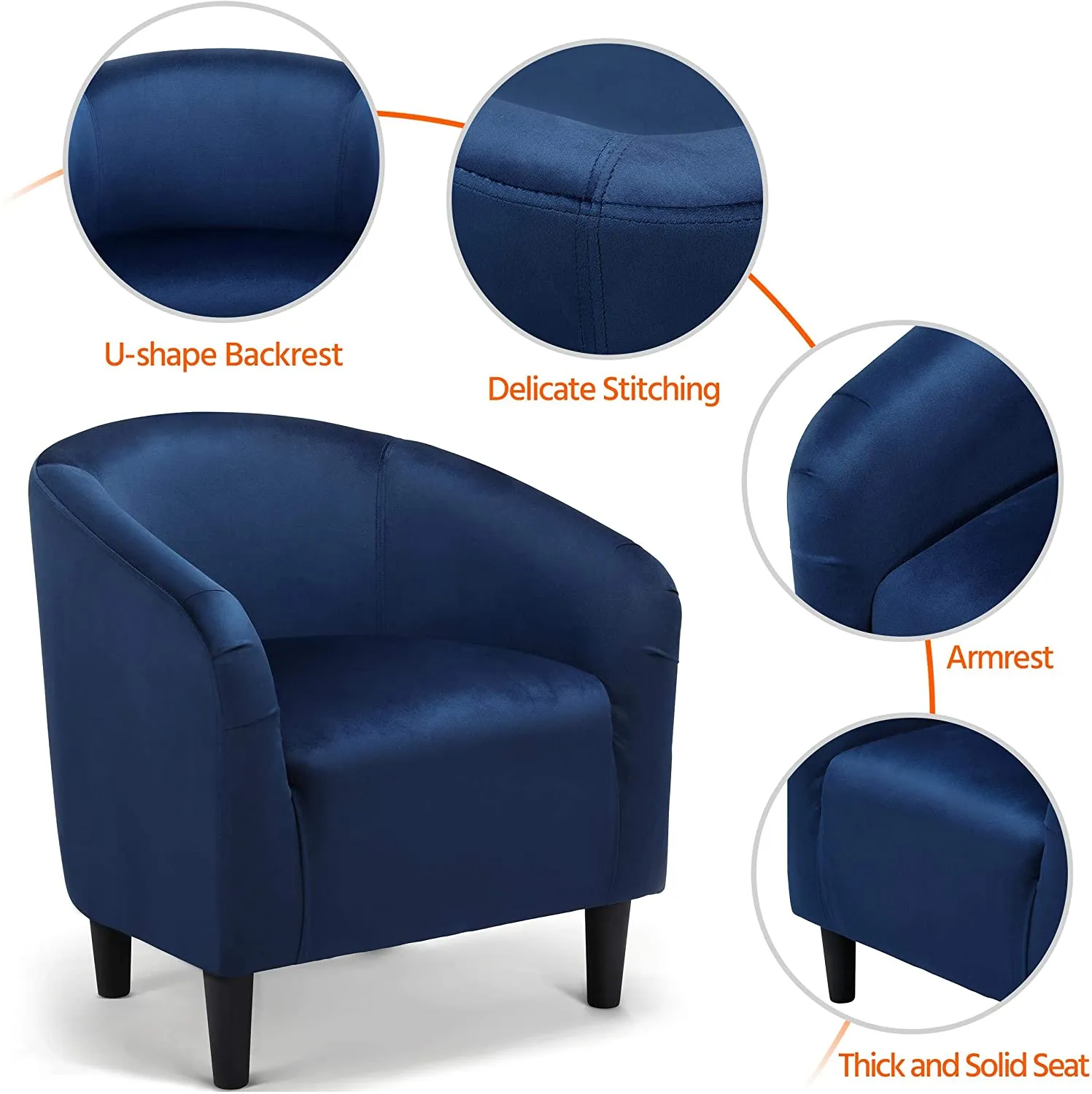 Set of 2 Barrel Velvet Accent Chair  Upholstered