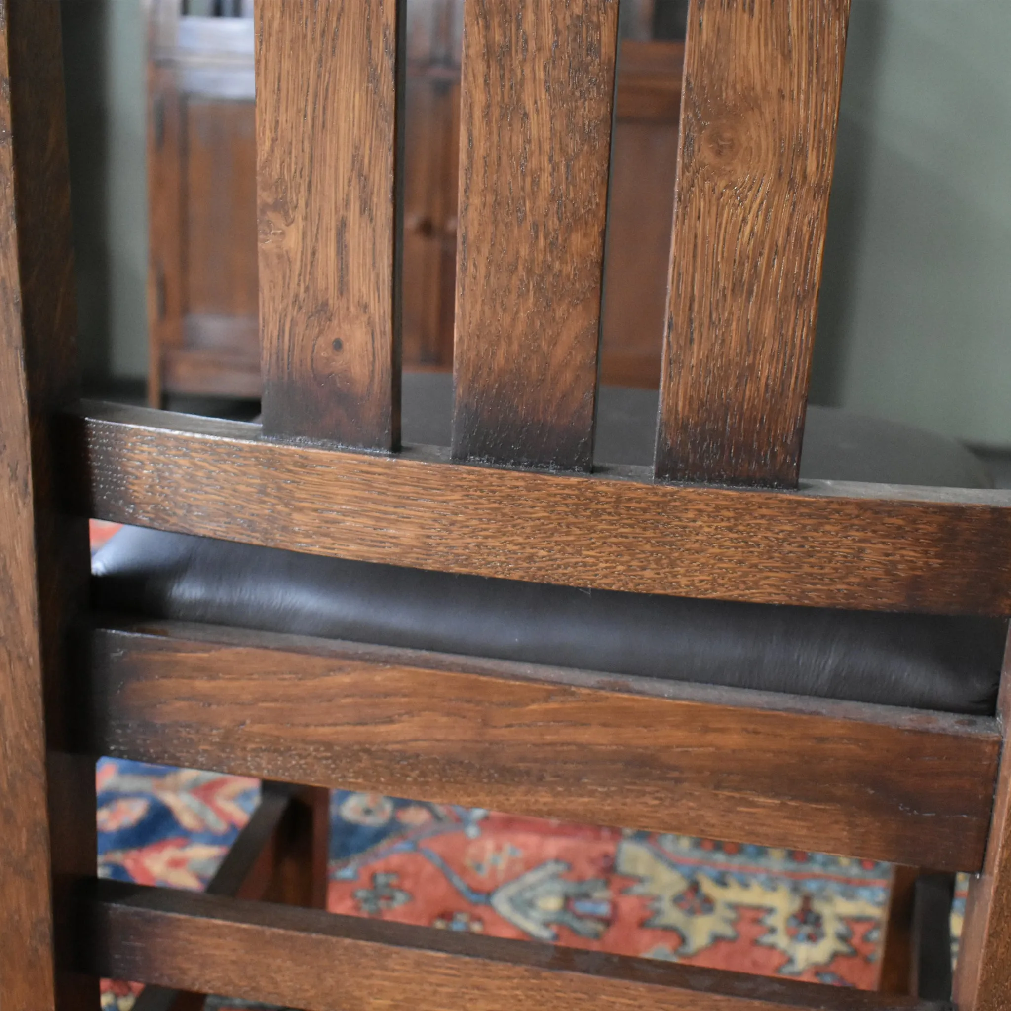 Set of 2 - Mission Oak & Leather Slat Back Dining Chair #401