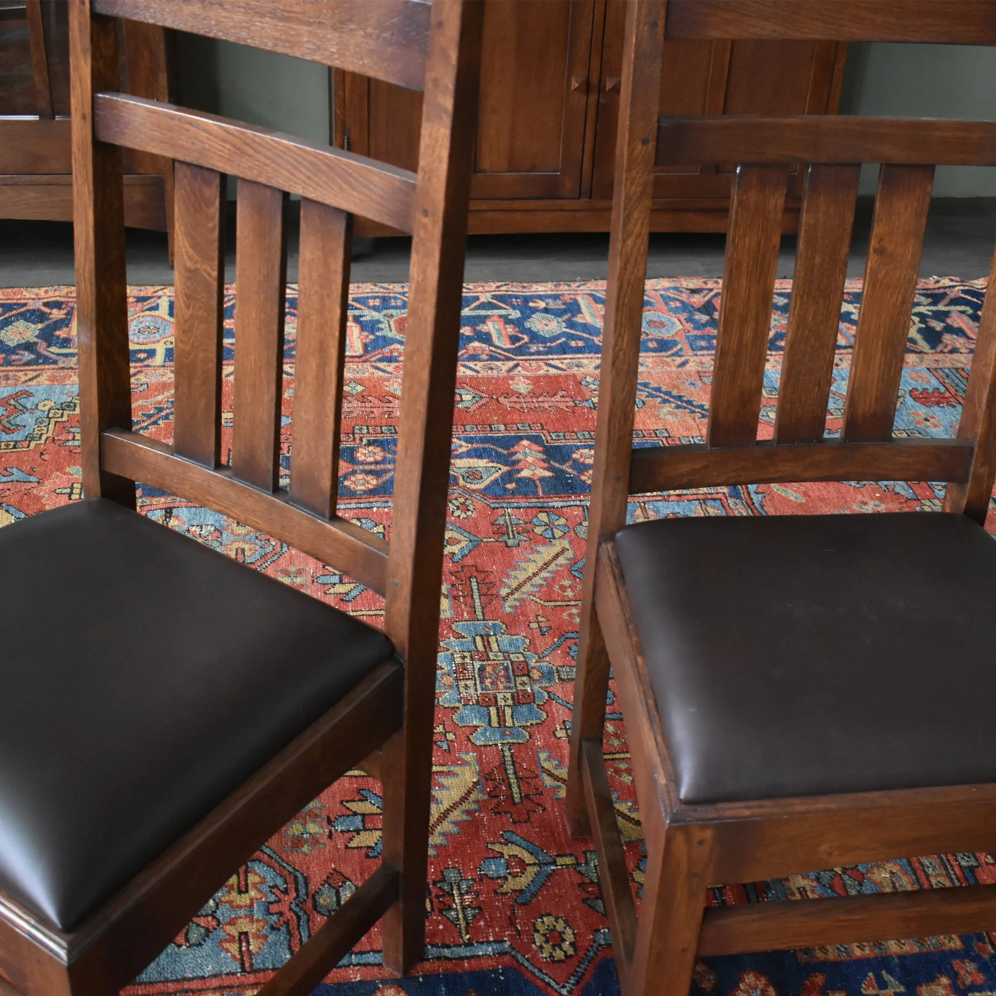 Set of 2 - Mission Oak & Leather Slat Back Dining Chair #401