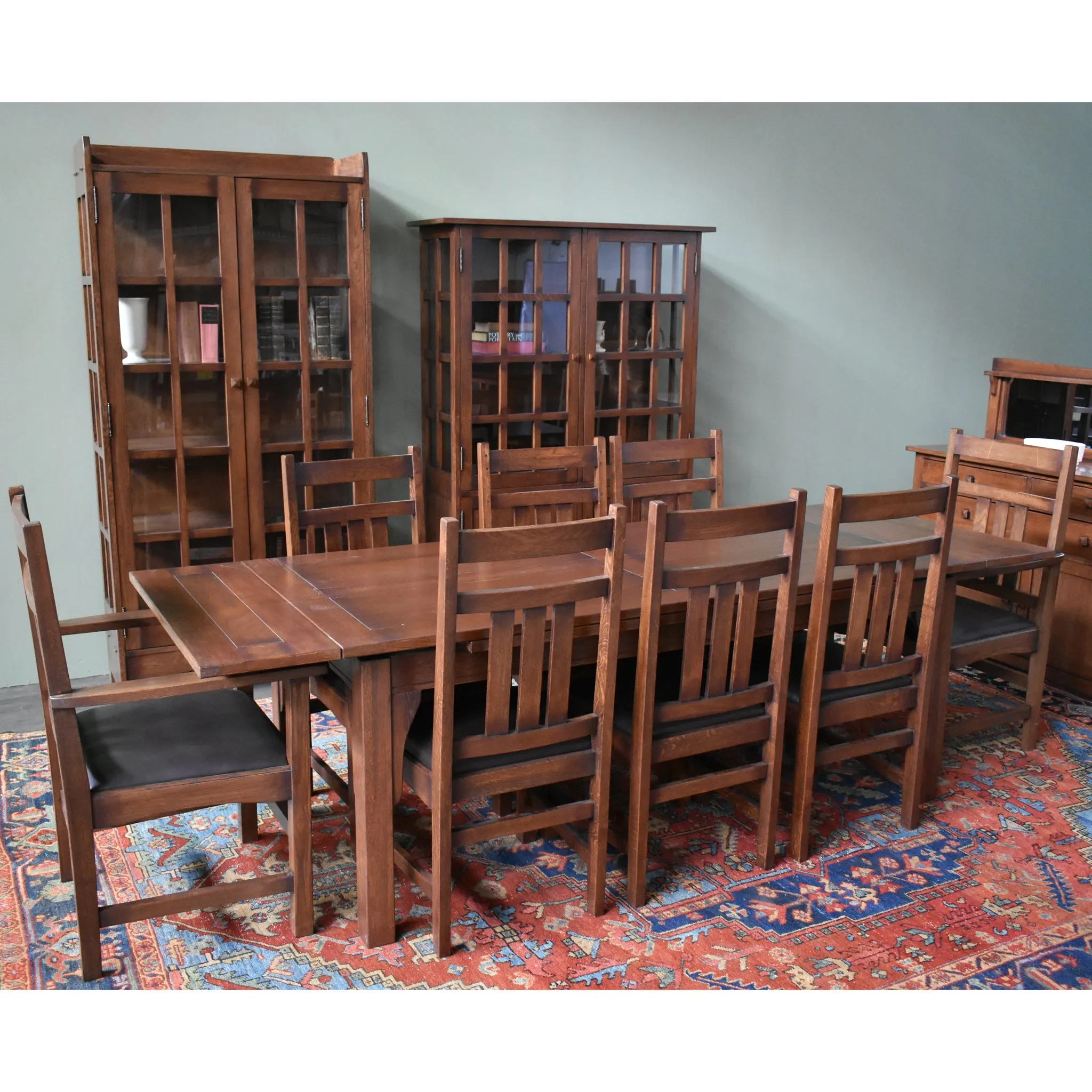 Set of 2 - Mission Oak & Leather Slat Back Dining Chair #401