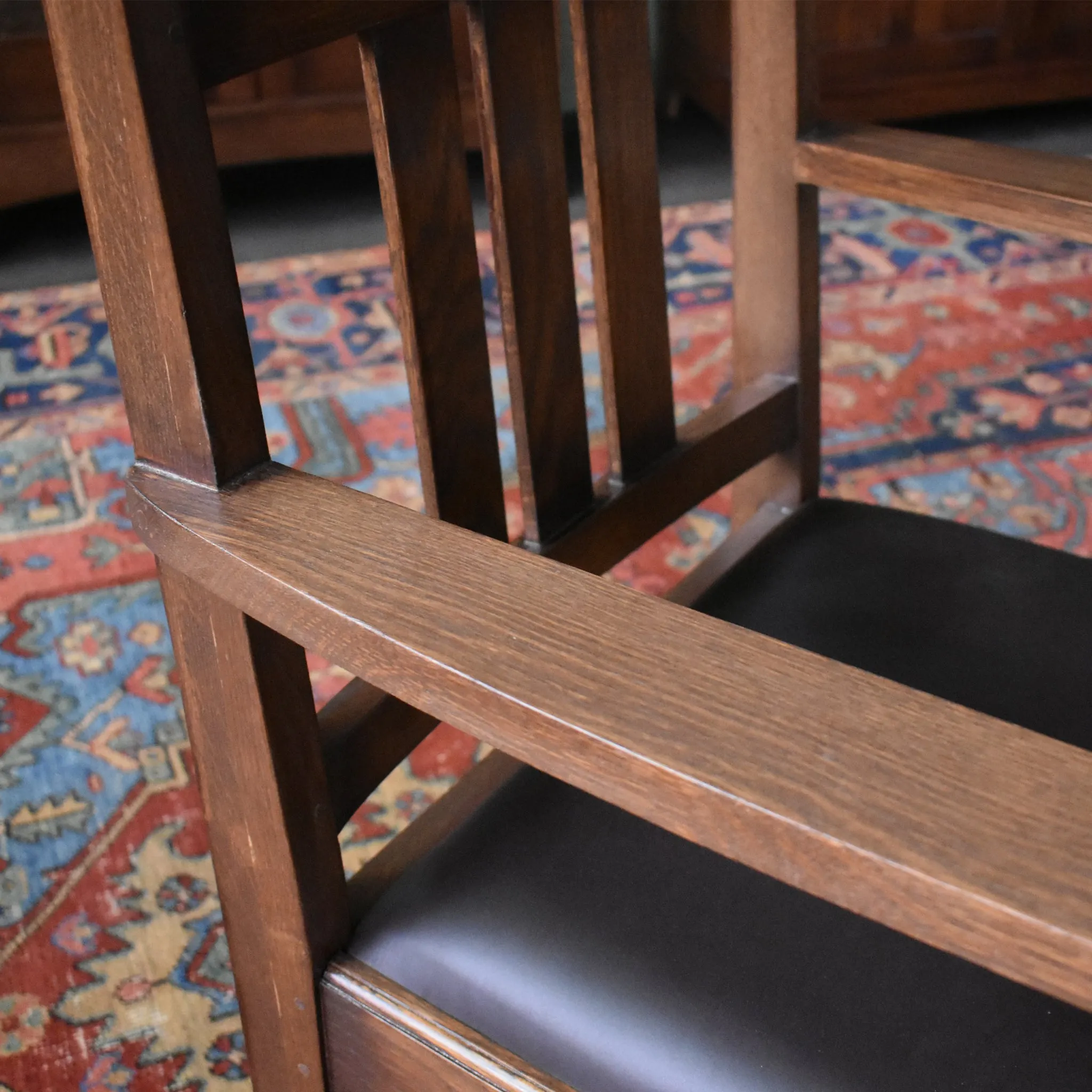 Set of 2 - Mission Oak & Leather Slat Back Dining Chair #401